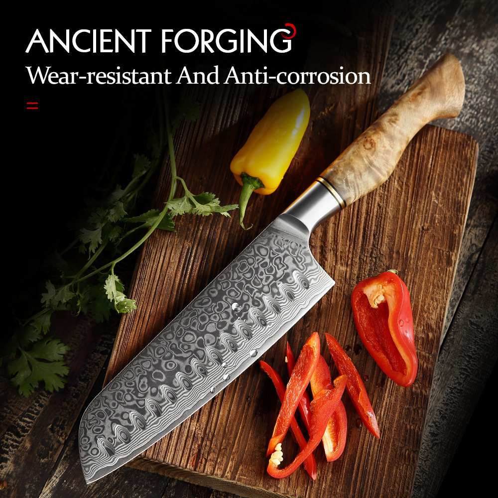 HEZHEN-Damasco Santoku Chef Fa - High Tech Kitchen Accessories avaliação e preço